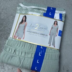 Live 2 Lounge Women's L 4-Piece Pointelle Lounge Set Green H0483